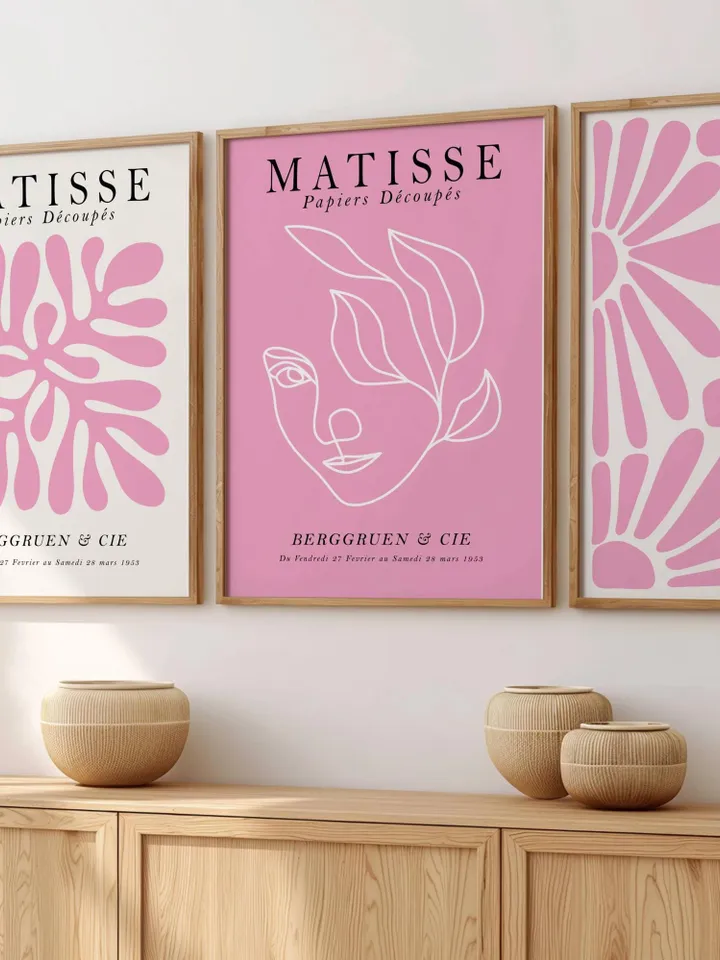 Pink Matisse Print Set Printable Wall Art Pink Print Set Gallery Wall Set of 3 Prints Preppy Wall Art Exhibition Posters Danish Pastel