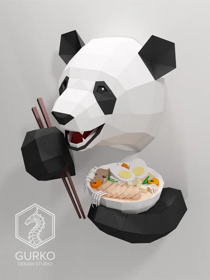 Funny Panda Papercraft, Bear, Digital Template, PDF Download, Gurko, Trophy, 3D Low Poly, Pepakura, DIY Origami, Paper Decor, DIY Gift