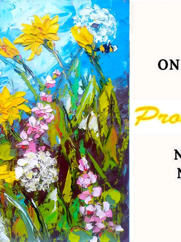 Honeybee Painting Dandelion Original Art Floral Impasto Painting Dandelion Wall Art Flowers Wall Art by ArtProkopaloSv