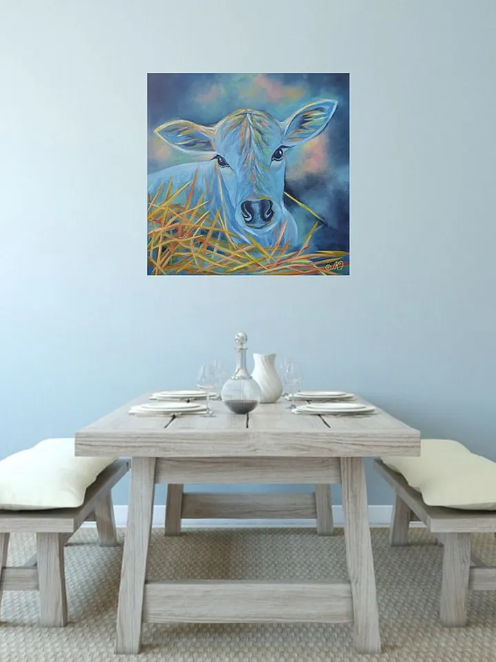 Cow Painting Animal Original Art Baby Cow Wall Art Canvas Oil Painting