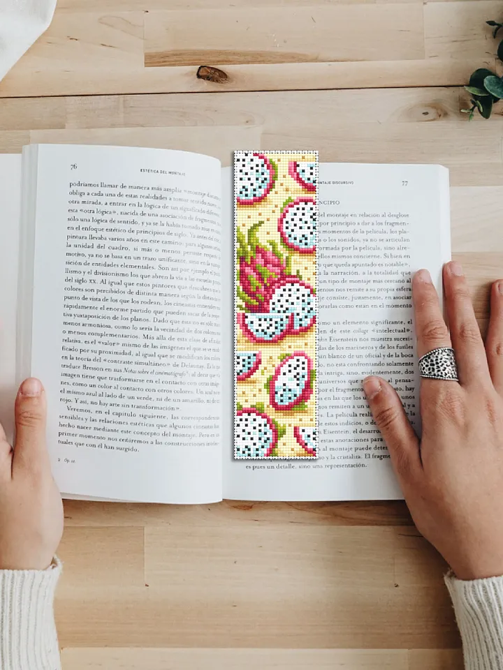 Dragon fruit bookmark cross stitch pattern download PDF Tropical fruit Pitaya cross stitch chart, Digital bookmark pattern, Fruit art #B156