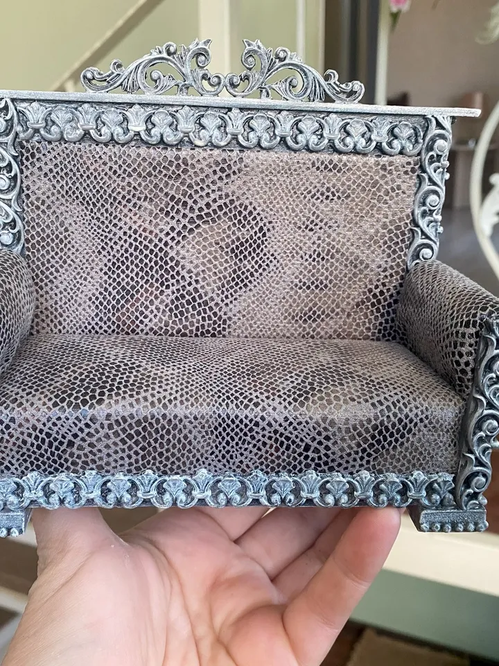 Rare vintage handmade sofa. dollhouse miniature. 1:12. Completely handmade.