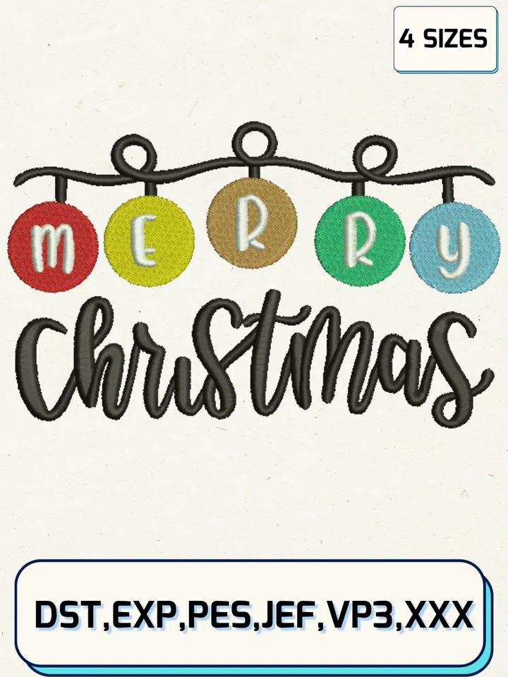 Mery Christmas Embroidery Design,Christmas Embroidery Designs,Machine Embroidery Files,4 Sizes