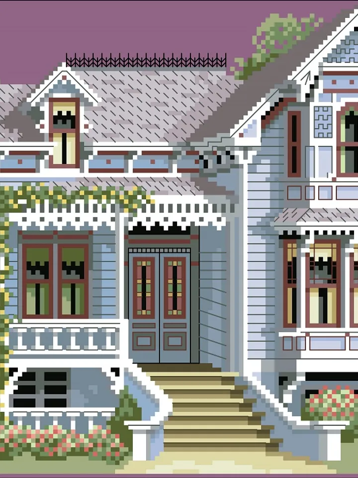 Vintage Cross Stitch Pattern Victorian House Counted Digital Download PDF