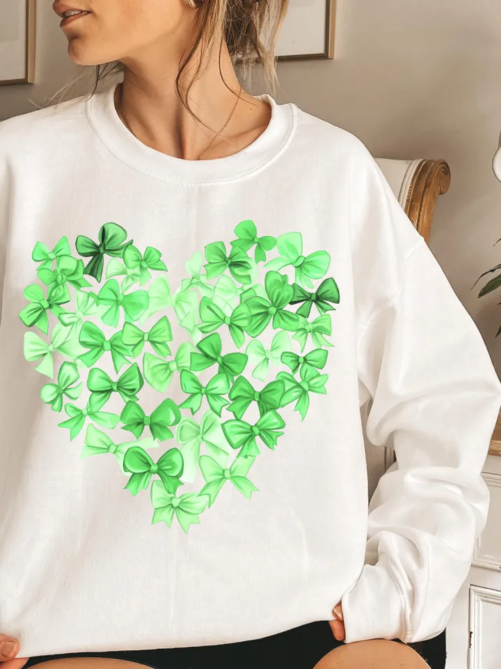 Coquette Patrick’s Heart Bow png, 4 leaf clover png, St Patrick's Day png, Irish png, Shamrock png designs, Coquette st patrick Png, Lucky