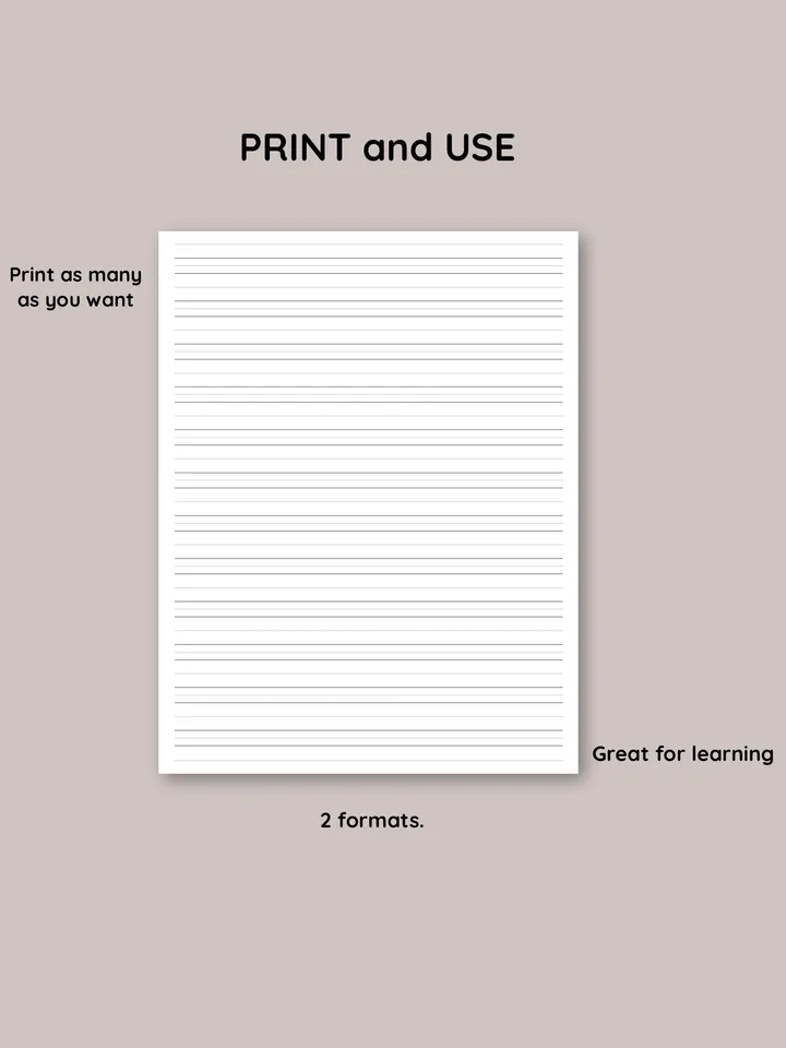 Printable Blank Handwriting. Lettering practice. Worksheet. Graph Paper. Handwriting Guide. Calligraphy Sheet.