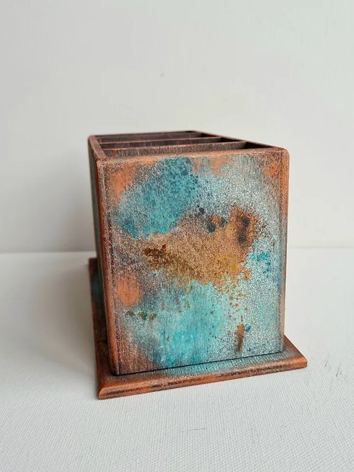 Wood remote control holder Art oxidized aged rustic old copper color remote box