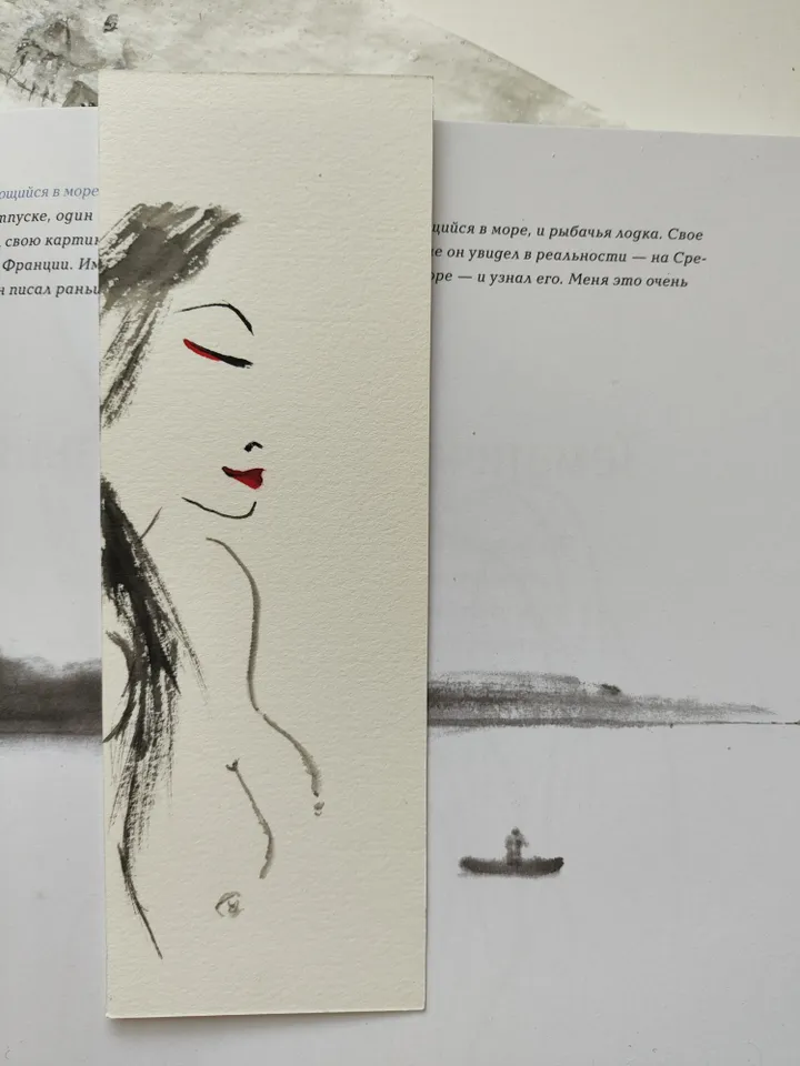 Handpainted bookmark.Original painting.Nude girl