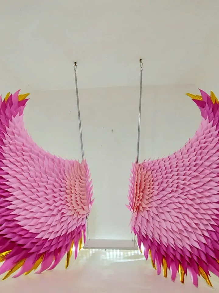 Barbie Swing Wings Set Pink Angel Wings Hanging Props Wedding Backdrop Party Decoration Pink background outdoor wedding