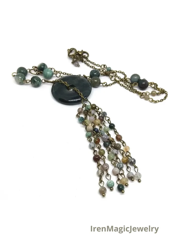 Moss Agate Sautoir Long boho necklace