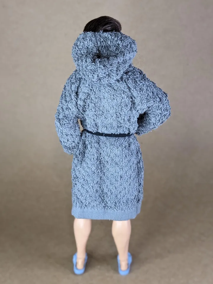 Gray terry bathrobe with a hood for 12-inch fashion male doll