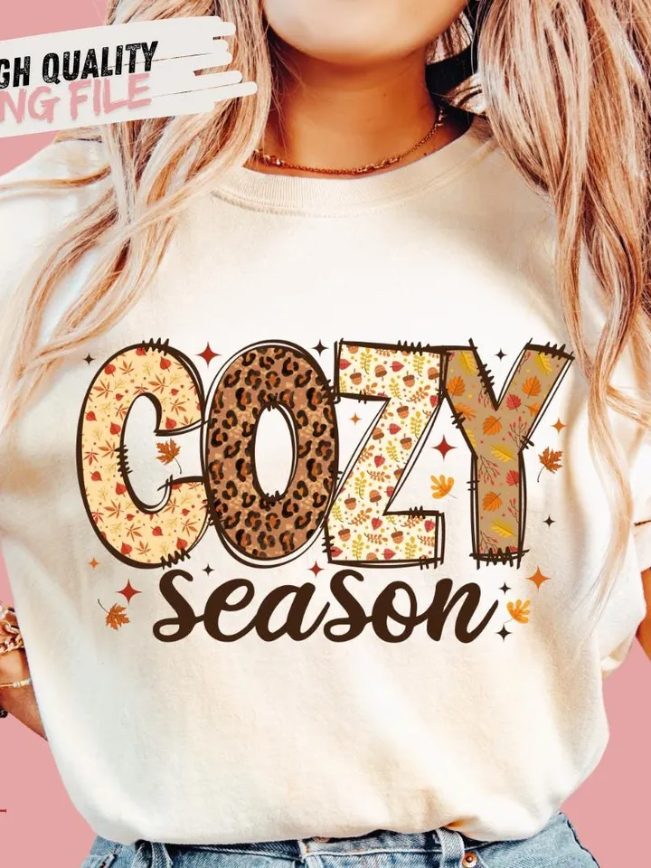 Cozy Season PNG, Fall Png, Autumn Png, Thanksgiving Png, Fall Sublimation Design, Retro Halloween Png, Cozy T shirt Sublimation Design