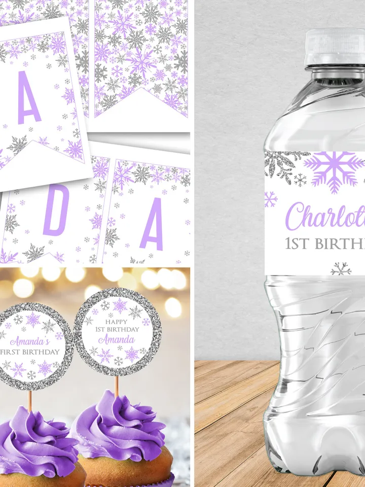 Winter Onederland Birthday Girl Decorations, Winter Onederland Bundle, Party Package Bundle Editable Template, Snowflakes Theme