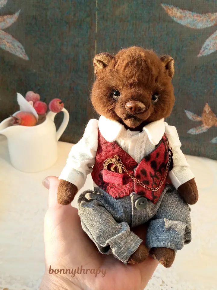 designer teddy bear 5,9 inches sitting, teddy bear handmade