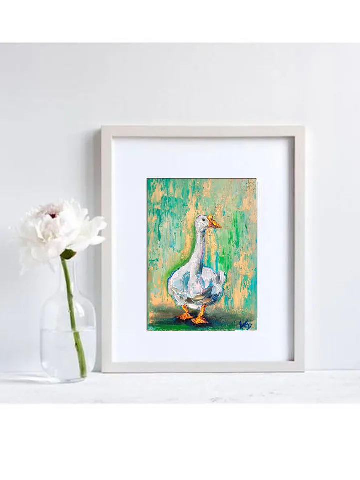 Goose Painting Farm Animals Painting Original Impasto Oil Painting 5x7 Duck Painting White Geese Painting Goose Art Bird Art by ArtFromVictoria