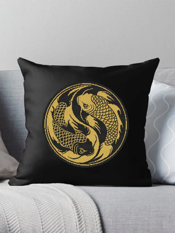 Koi fish Yin Yang cross stitch pattern download PDF, Mandala fish cross stitch chart, Yin and yang embroidery PDF, Japanese koi stitch #M183