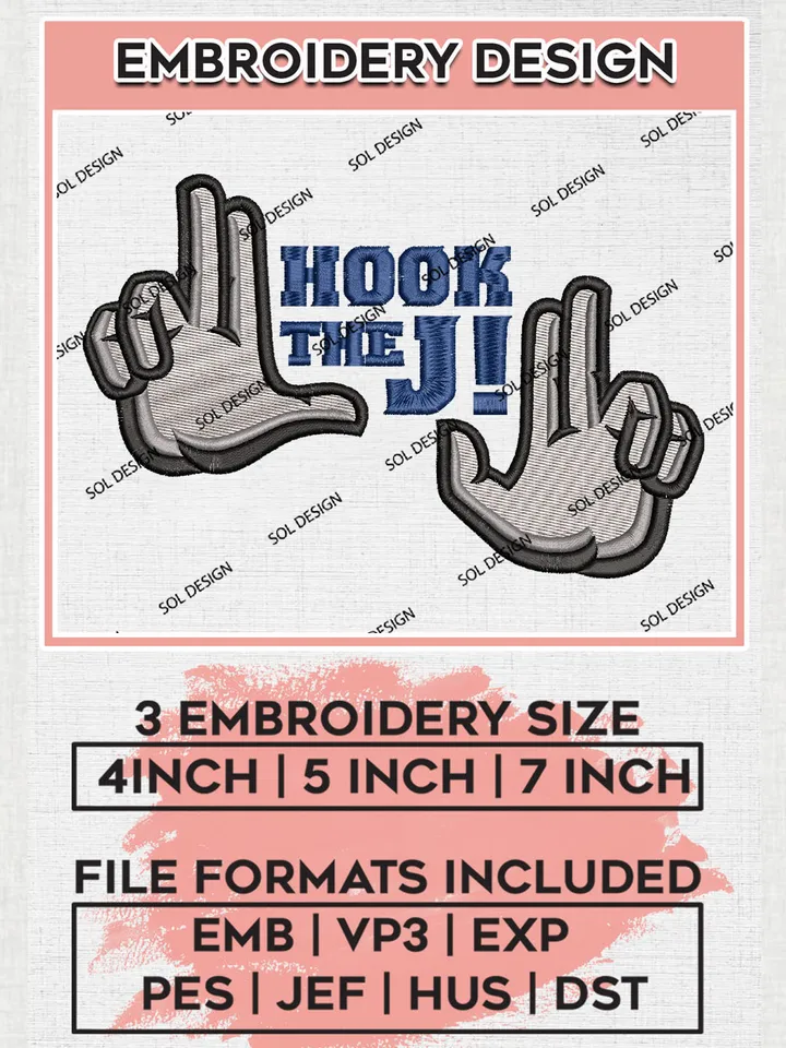 NCAA Hook The J Team Logo Embroidery Design Files, NCAA Northern Arizona Lumberjacks Machine Embroidery, NCAA Teams, 3 sizes, NCAA Machine embroidery designs, Digital Download