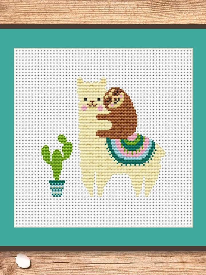 Cute Llama with Sloth Cross Stitch Pattern, Mother's day Cross Stitch, Embroidery Llama, Sloth xStitch, Sloth Pattern, Llama Pattern #anm036