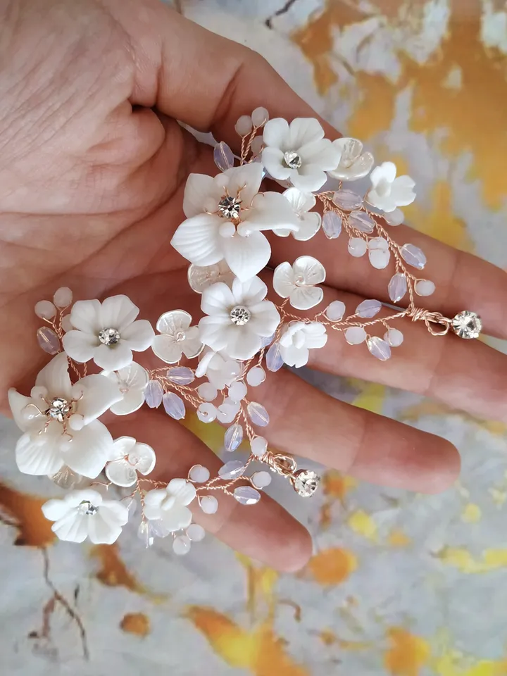 Opal Crystal Bridal Earrings Floral Wedding Earrings Boho Wedding Earrings Rose Gold Hoop Chandelier Earrings Statement Wedding Earrings