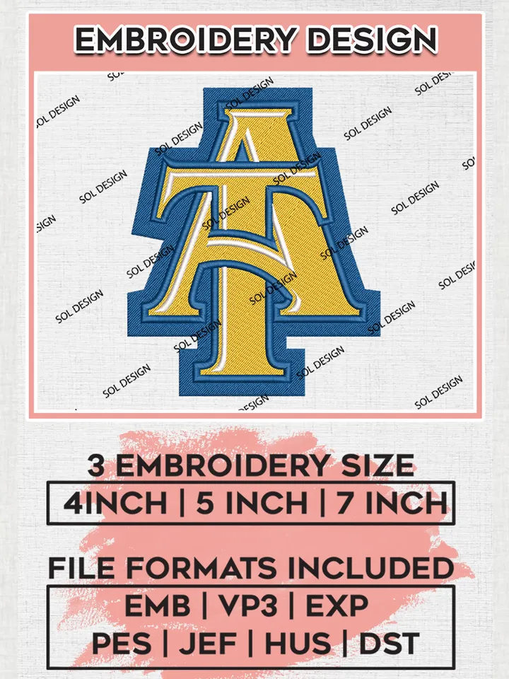 North Carolina A&T Aggies Logo Machine Embroidery Design, NCAA North Carolina A&T Embroidery Design Design files, NCAA Embroidery Designs, NCAA Machine Embroidery Designs, Digital Download