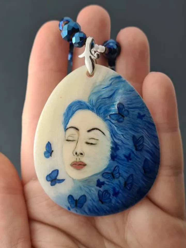 Hand painted jewelry, hand painted necklace, miniature painting on pearl pendant