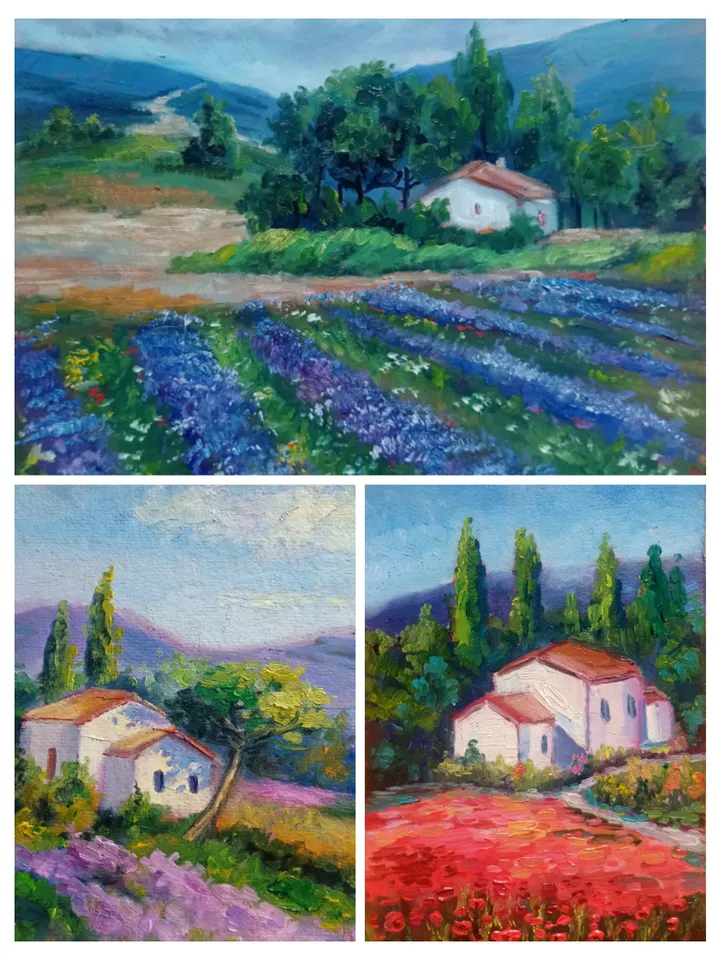 Provence Oil Painting Lavender Fields Original Artwork France Village Impasto Wall Art Rustic Decor Travel Gifts impressionism botanic art