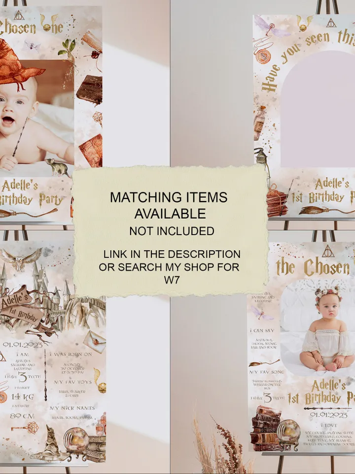 The Chosen One Birthday Party; Monthly Banner Wizard Birthday Party; Magic School 1st Birthday; Editable Wizarding World Photo Banner; W7