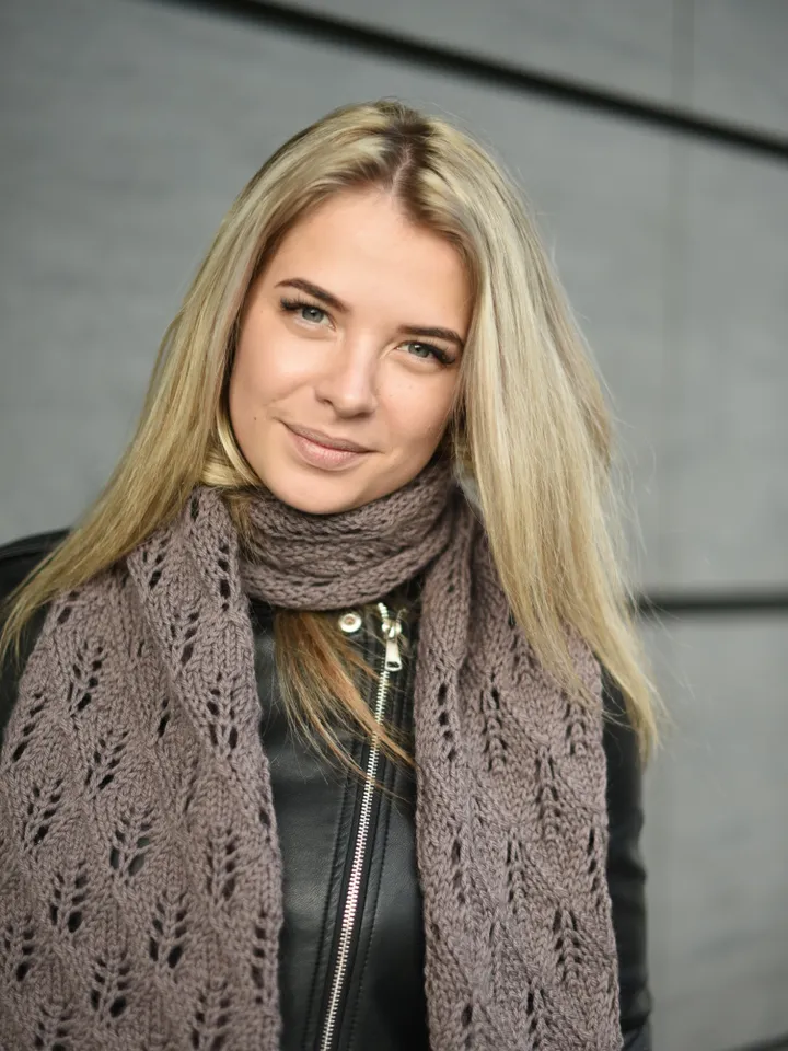Beige warm openwork knitted scarf/ Winter accessory