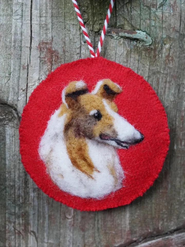 Collie Christmas ornament, pet portrait, needle felted dog ornament, Rough collie, made to order