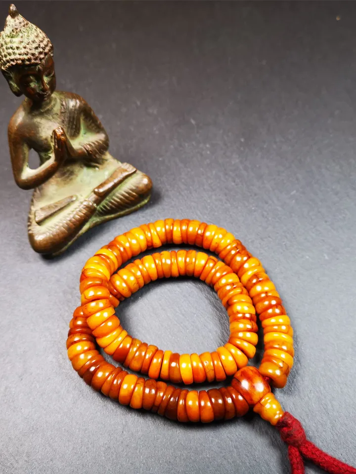 Gandhanra Original Wave Shape Tibetan Yak Bone Mala Beads Necklace, Hand-carved Tibetan Prayer Beads for Meditation