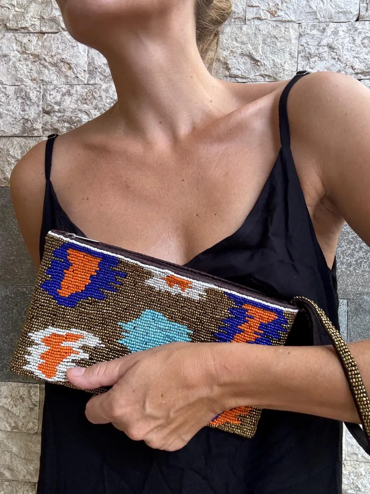 Beads bronze evening clutch  whirstlet purse | Handmade Bead Embroderie Bag | Classy evening Bead Bag | Elegant Smalll Sparkling Clutch