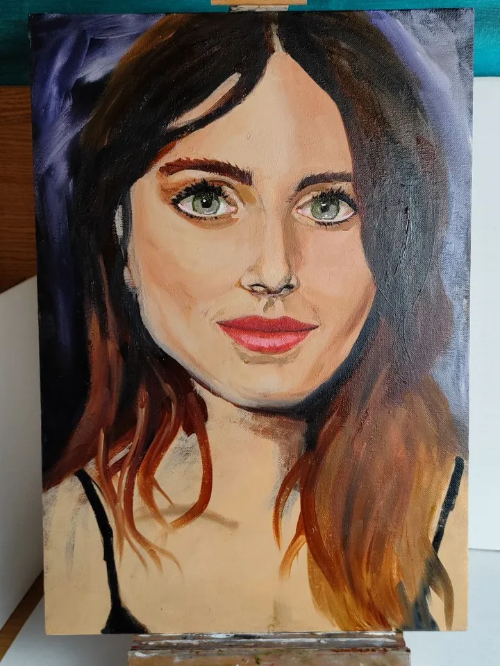 Girl portrait painting original oil art on canvas 35 by 50 cm