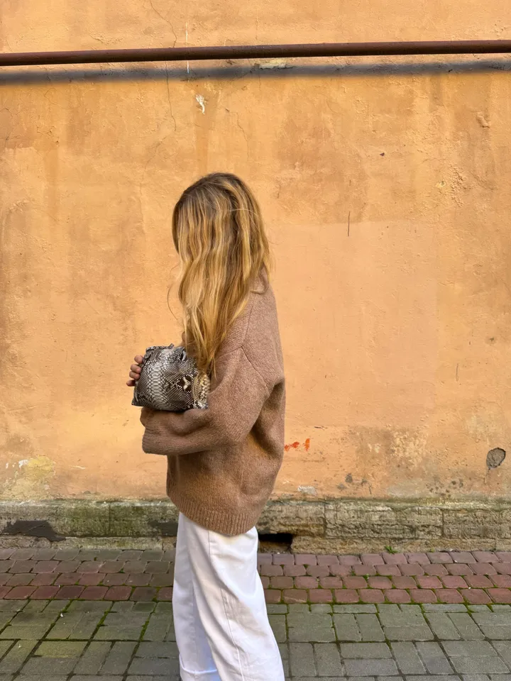 Genuine python skin grey uncoloured pouch bag | exotic leather bags | small size soft clutch | snake designer bag | gift for her | purses