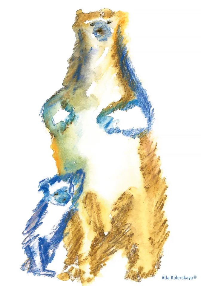 A drawing of a bear with a bear cub