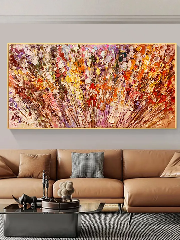 Impasto Floral Painting, Textured Abstract Art, Colorful Wall Art, 3D Canvas Art, Modern Art, Large Wall Decor, Panoramic Art, Home Decor