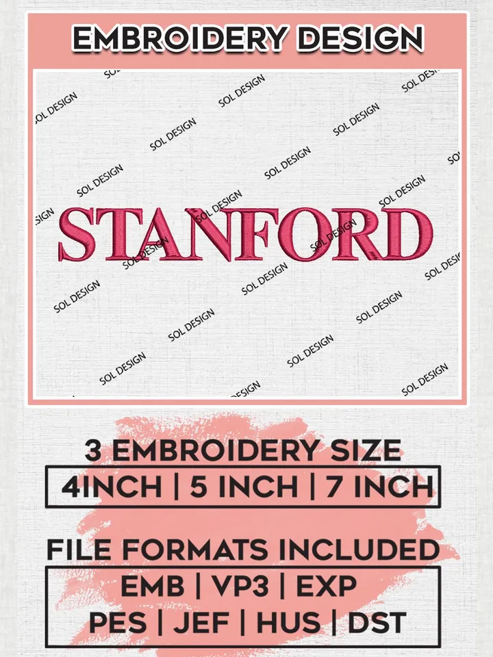 NCAA Stanford College Team Word Logo Embroidery Design Files, NCAA Stanford Cardinal Machine Embroidery, NCAA Teams, 3 sizes, NCAA Machine embroidery designs, Digital Download