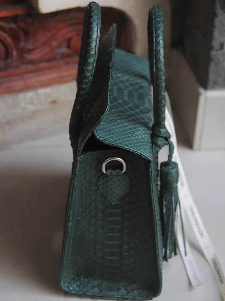 Top handle green classy MORA genuine python skin bag | exotic leather bags | Elegant everyday women purse | snakeskin bag| designer bag