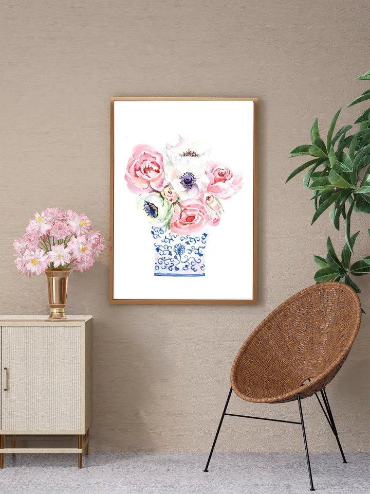 Chinoiserie Vase Flower Ginger Jar Print Watercolor Painting Blue And White Asian Flower Chinese Art Flower Painting Floral Art Print