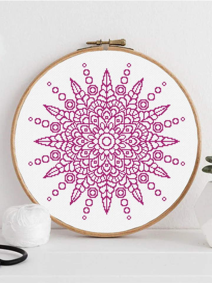 Flower mandala cross stitch pattern PDF download Mandala ornament cross stitch chart Monochrome mandala pattern digital PDF Home decor #M235