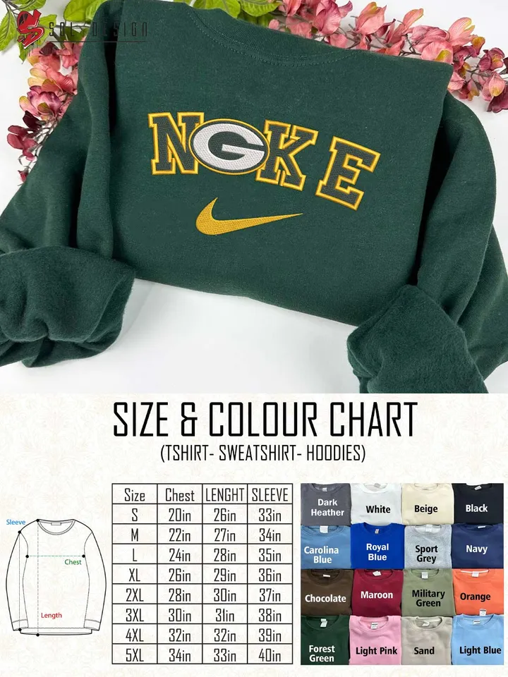 Ni.kee Green Bay Packers Team Embroidered Sweatshirt, NFL Packers Embroidered T Shirt, NFL Team Embroidered Sweater, NFL Green Bay Packers Shirt, Football Embroidered Hoodie
