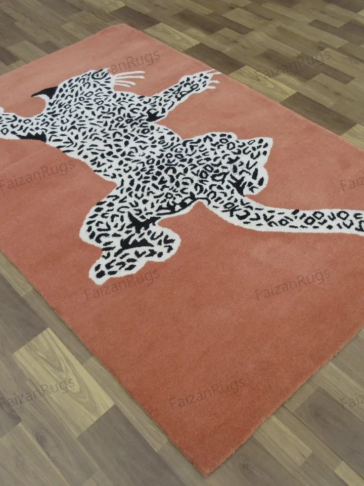 Rugs Hand Tufted Hand Woven with New Zealand Wool in All Regular Size 5x8, 6x9, 8x10, 9x12, Leopard Rugs | Animal Print Rugs | Rust Leopard.