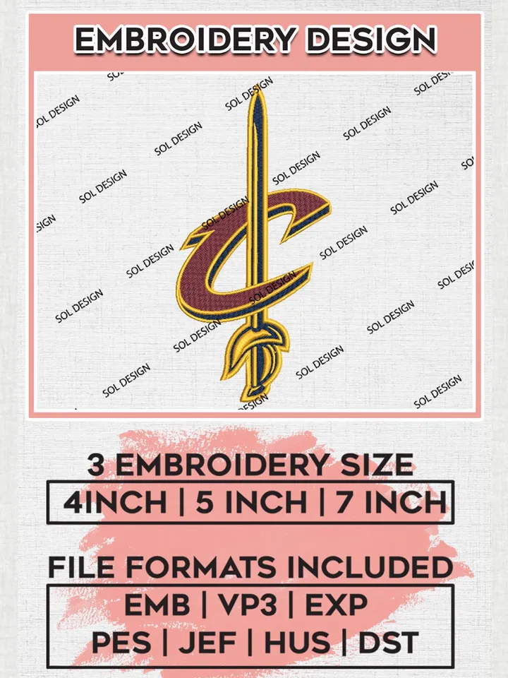 Cleveland Cavaliers Embroidery Designs, NBA Logo Embroidery Files, NBA Cavaliers, Machine Embroidery Pattern, Digital Download