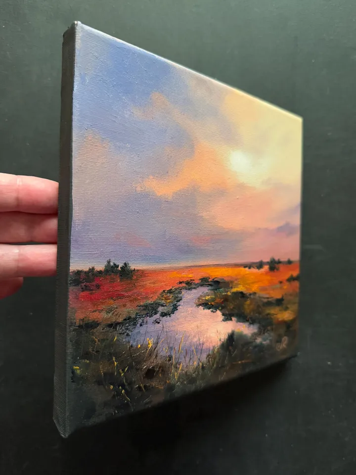 Sunset Oil Painting Original Art Sunset Landscape Painting