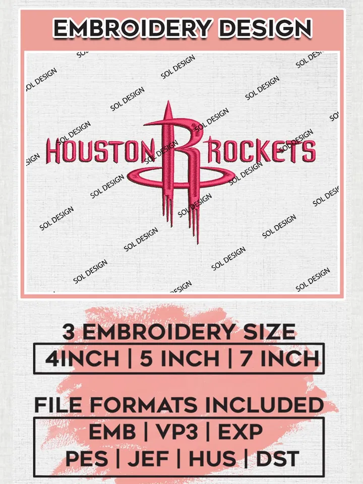 Logo Houston Rockets Embroidery Design Files, NBA Rockets Embroidery Design, NBA Machine Embroidery Designs, NBA Embroidery Designs, Digital Download
