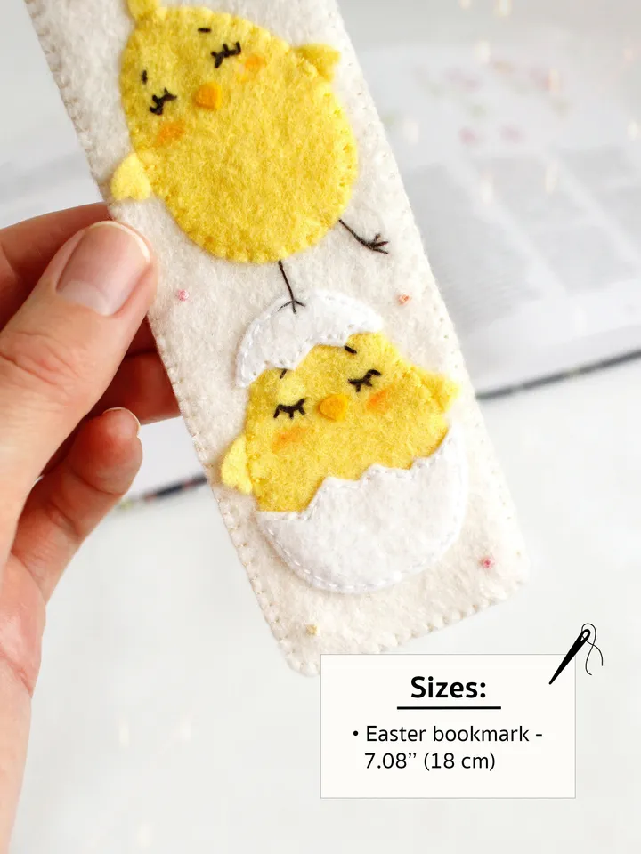 Felt "Happy Easter!" bookmark hand sewing PDF tutorial with patterns. DIY Easter ornament. Book lover gift. Felt school supplies