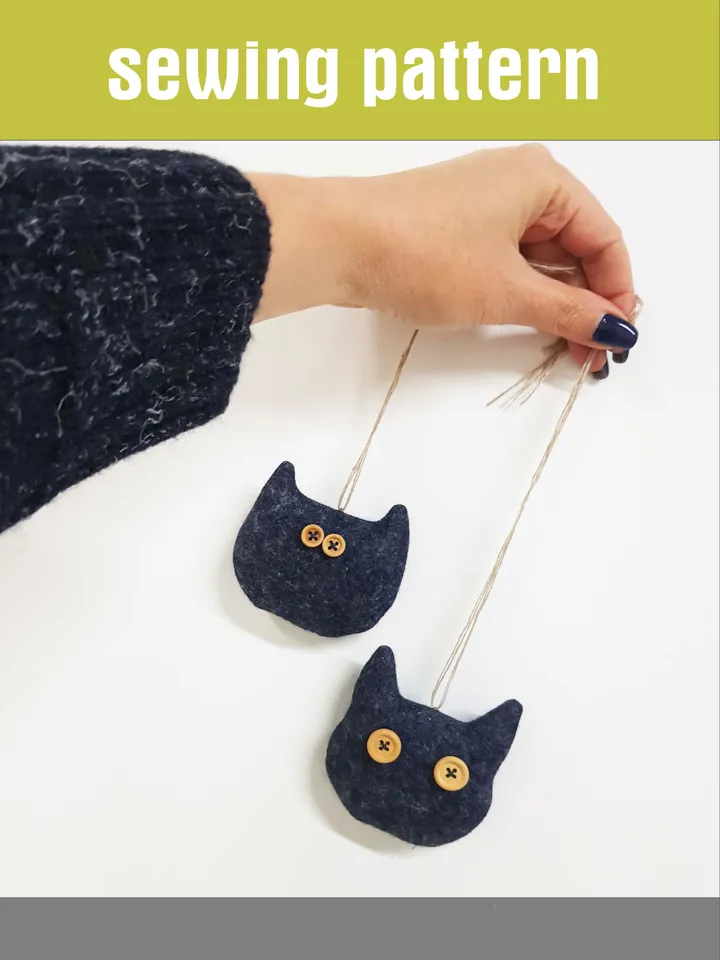 2 Felt Cats sewing patterns PDF, Halloween decor diy