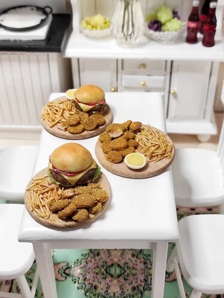Fast food made of polymer clay, food for dolls, ideal for gifts, dollhouse miniature, fast food for dolls, mini food