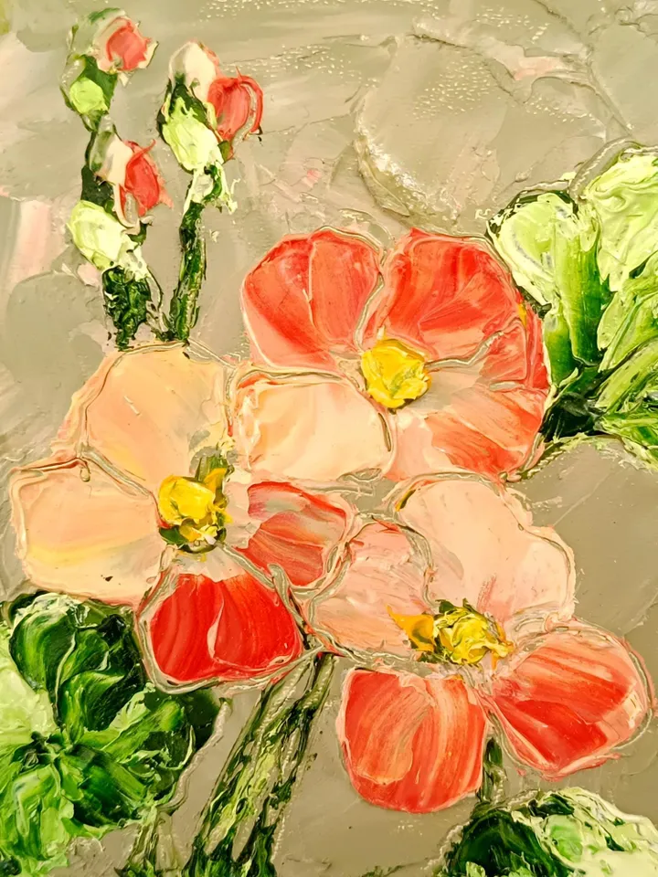 Nasturtium Art Flower Original Painting Impasto Oil Painting 4x4 painting Lemons Small Painting by ArtProkopaloSv