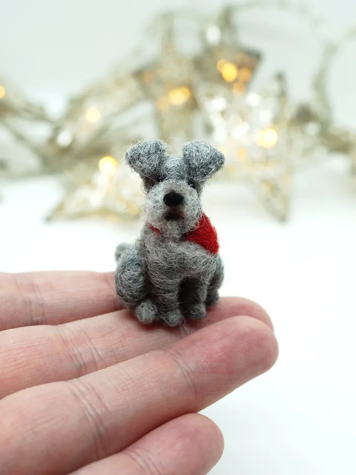 Tiny needle felted schnauzer, dog miniature, made to order