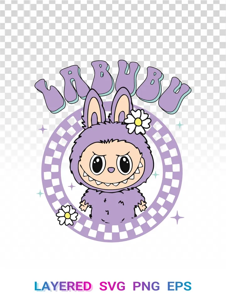 Labubu PNG, Cute Labubu SVG, Purple Labubu Clipart